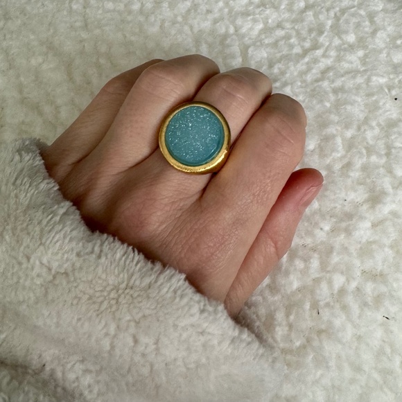 Blue Druzy Crystal Cocktail Ring - New - Picture 1 of 5